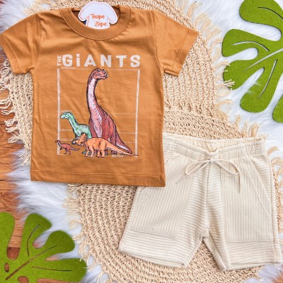 Conj. Camiseta The Giants e Bermuda em Moletinho - Caramelo e Areia